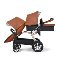 2022 New Twin baby strollers,Eggshel Double baby strollers,Luxury leather baby carriage,portable Folding Double Newborn Pram