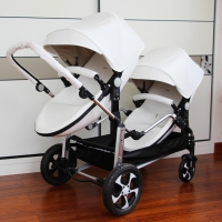 2022 New Luxury Pu leather baby strollers,white twin stroller,baby carriage,double stroller,twins stroller,Eggshell baby car