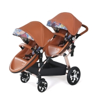 Twin baby stroller eggshell model leather twin baby Pram lightweight folding second child stroller boy girl