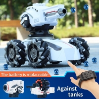 Multi-Function Gesture-Controlled RC Car with Water Bomb, Soft Bomb, and Bubble Launching Tank - Perfect Electric Toy Gift for Kids.
