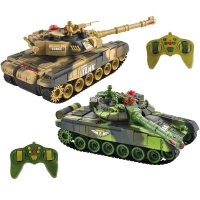 1:14 Scale Remote Control Fighting Tanks Set 2 Pack Gaming Military Battle War Tanks Sounds LED Lights Gift Toy for Kids Adults