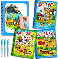 Water Coloring Magic Book for Toddlers Reusable Cartoon Water Reveal Activity Painting Book Educational Learning Toy Gifts