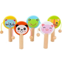 Kids Cartoon Wooden Rattle Drum Handle Clapping Castanets Board For Baby Musical Instrument Preschool Early Educational Toys