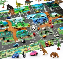 Waterproof City Traffic Play Mat with Forest and Road Map, Traffic Signs and Alloy Car Models - Educational Toys for Children (130x100cm)