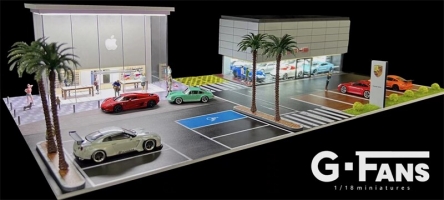 1:64 Scale LED Apple Store Diorama with Parking, Perfect for G-Fans.