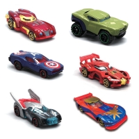 Marvel 6pc Alloy Toy Car Set with Avengers Iron Man, Thor & Spiderman Action Figures - Perfect Gift for Boys - Comes in Box.