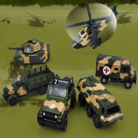 Military Alloy Series Toys: Helicopter, Tank, Armored Truck Models - Various Combinations and Camouflage Design.