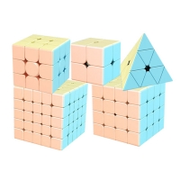 Moyu Marcaron Speed Cubes Set - 2x2, 3x3, 4x4, 5x5, Pyramid, Jinzita, Cartoon Design, Ideal for Kids' Education and Competitive Play