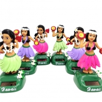 Solar Hula Girl Car Dashboard Ornament, Auto Interior Decoration Accessory, Shakes Head in Swaying Motion with Solar Power, Stress Reliever.