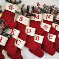 Knitted Christmas Socks Decoration with Red Snowflake & Alphabet Letters for Xmas Tree & Home Ornament Gift (Navidad Natal)