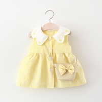 2022 Summer Newborn Dress Fashion Print Doll Collar Cute Princess Beach Flowers Dresses+Bag Little Girls Heart Plaid Clothing