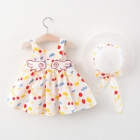 Baby Girls Dress Hats 2pcs Cute Print Korean Sleeveless Cotton Children's Clothes Princess Dresses