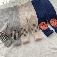 Children's Hit Color Plaid Patch Leggings Trousers Baby Trousers 2022 Autumn New Toddler Kids Pants Newborn Girls and Boys Pants