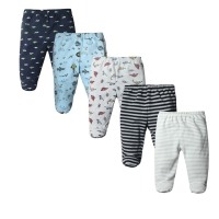 Soft Cotton Baby Pants with Cartoon Design - Pack of 3/4/5 (Unisex) - Size 0-12M