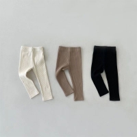 Autumn 2023 Solid Cotton Baby Leggings - Unisex Toddler Skinny Pants for Boys and Girls - Ribbed Casual Trousers