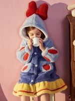 Little Girls Winter Autumn Flannel Hoodie Cardigan Pajamas Children's Thickened Teens Warm Nightgown Snow White Sleepwear Robes