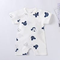 Cute Cartoon Print Baby Bodysuit for Boys and Girls - Soft Cotton, Short Sleeved, Pullover Style
