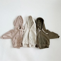 2023 New Children Casual Hooded Jacket Solid Baby Loose Hoodie Cotton Boys Coat Autumn Infant Girl Zipper Jacket Tops