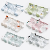 5 Pairs of Baby Socks, Cute Cartoon Animals, 0-2 Years, Mesh Cotton, for Boys and Girls, Ideal for Summer.