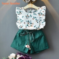 Girls Summer Clothing Set: Sleeveless T-Shirt + Printed Bow Skirt (2PCS) for Baby and Kids Outfits by Bear Leader.