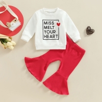 Valentine's Day Set for Baby Girls (0-3 Years): Long Sleeve Sweatshirt with Heart Print, Flare Pants with Elastic Waist - Lioraitiin Nov. 17, 2022