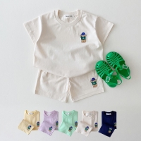 2-Piece Korean Baby Summer Clothing Set: Embroidered Bear Tee + Loose Shorts (Boys) / Colorful Tee + Loose Shorts (Girls)