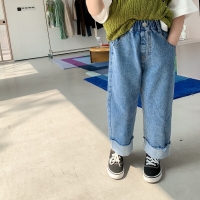 Kids' Loose Thin Denim Pants - Spring/Summer Crimped Wide-Leg Jeans for Boys and Girls - Casual Fashion Trousers.