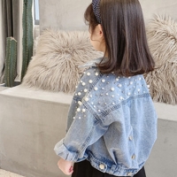 Pearls Beading Denim Jacket For Girls Fashion Coats Children Clothing Autumn Baby Girls Clothes Outerwear Jean Jackets Coat