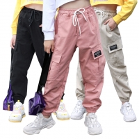 Girls' Camouflage Sport Cargo Pants with Beam Foot in Pink Cotton for Spring Casual Wear.