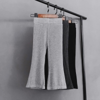 Girls' Elastic Waist Flare Pants for Spring and Summer, Skinny and Wide-Legged, in Black and Gray, Ideal for Baby and Children's Clothing.