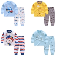 Cartoon Printed Kids Pajama Set with Long Sleeve Shirt and Pants - Comfortable Sleepwear for Toddlers and Babies
