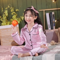 Children's Satin Pajama Set - Pink/Gold, Long Sleeves, Suitable for Baby Girls/Boys, Ideal for Autumn Sleepwear