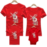 Red Christmas Santa Family Matching Short Sleeve T-Shirts Set for Mother and Daughter/Kids