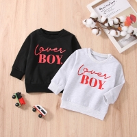 Autumn Boys' Valentine's Day Long Sleeve Sweatshirts with Letter Print, Black and Gray - 1-5 Years