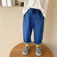 Boys' Korean Style Washed Cotton Jeans - Solid Color Straight Denim Pants (1-7 Years)