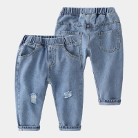 Boys' Denim Jeans with Elastic Waist and Holes, All Sizes Available