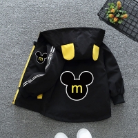 Boys Hooded Jacket with Cartoon Zipper, Mickey Mouse Design - Toddler & Baby Fashion for Autumn/Spring 2023.