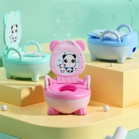 Cartoon Baby Potty Seat with Backrest and Portable Design for Toilet Training and Bedpan Use.