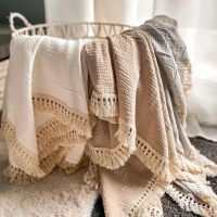 Muslin Baby Swaddle Blanket with Tassels for Newborns and Infants - Soft Sleeping Quilt and Bed Cover