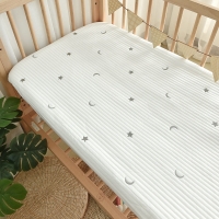 100% Cotton Crib Sheet Quilted Mattress Cover - Bear & Star Bedding Set - 120x65cm