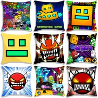 Cartoon Angry Geometry Dash Pillowcase for Home Decoration, Kids' Bed, Sofa, 45*45cm
