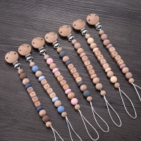 Personalized Baby Pacifier Clip with Silicone and Wooden Beads - Anti-Lost Pacifier Holder, BPA Free.