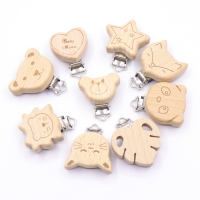 5PCS Animal Heart-Shaped Beech Wooden Clips for Teething Pacifiers, Baby Dummy Chains, and DIY Accessories (Food-Grade)