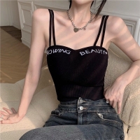 Camisole Women's Korean-Style Slim Fit Slimming Letters Inner Wear Back Shaping Padded Underwear Knitted Short Bottoming Top