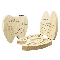 Wooden Baby Tooth Box Organizer for Boys and Girls: English, Russian, French, and Spanish. Ideal Baby Keepsake Gift.