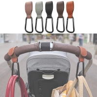 360° Rotatable Pram Hook for Stroller, PU Leather Baby Bag Organizer, Durable Metal Cart Hook, Stroller Accessory