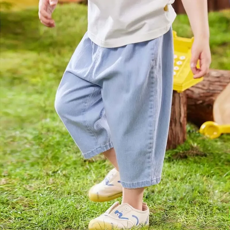 Kids Jeans Children's Pants Denim Kids Pants Summer Simple Fashion Baby Boy's Jeans Elastic Waist Casual Washed Pant