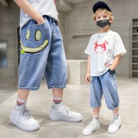 Boys jeans 2025 summer new product   mid-pants summer fashion casual boys jeans mid-pants cropped pants 5-15 years old