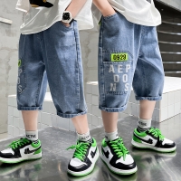 2024 New Teenage Boys Thin Denim Shorts 4-10 Years Summer Fashion Letter Printed Soft Trousers For Kids Children Casual Pants