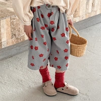 Spring Children's Cropped Pants Korean Girls'  Summer Clothing Flower Print Loose Mid Length Pants Boys' Mosquito Proof Pants